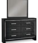 Kaydell King Upholstered Panel Bed, Dresser, Mirror and Nightstand-Black