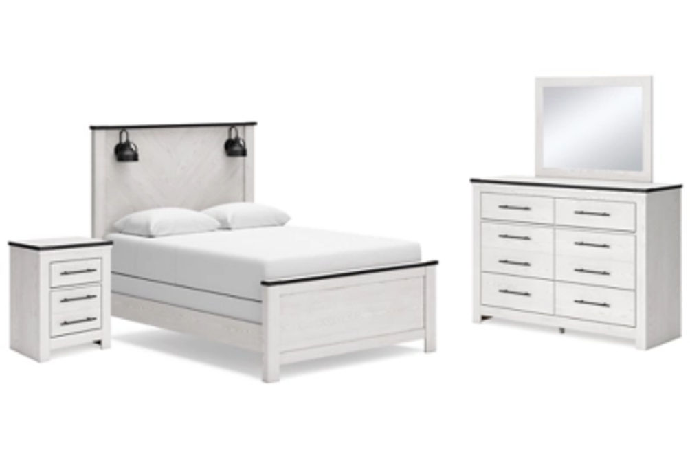 Schoenberg Queen Panel Bed, Dresser, Mirror and Nightstand-White
