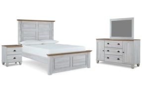 Haven Bay Queen Panel Bed, Dresser, Mirror and Nightstand-Two-tone