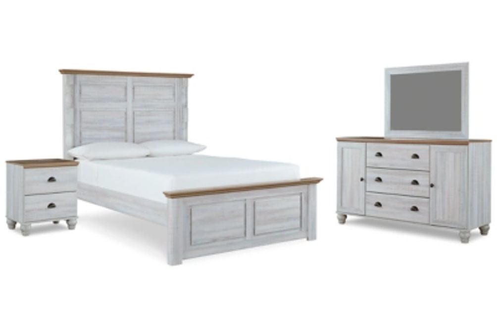 Haven Bay Queen Panel Bed, Dresser, Mirror and Nightstand-Two-tone