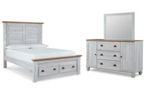 Haven Bay Queen Panel Storage Bed, Dresser and Mirror-