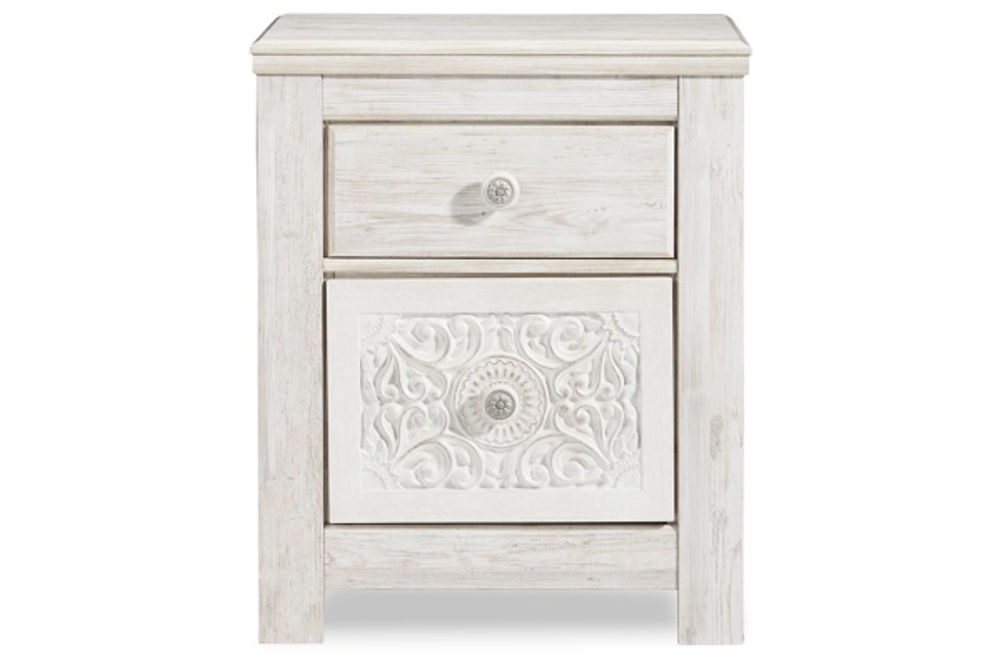 Signature Design by Ashley Paxberry Twin Panel Bed and Nightstand-Whitewash