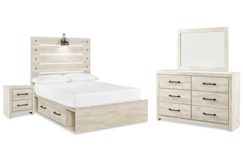 Cambeck Full Panel Storage Bed, Dresser, Mirror and Nightstand-Whitewash