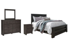 Brinxton Queen Panel Bed, Dresser, Mirror and Nightstand-Charcoal