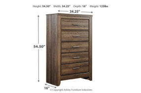 Juararo King Poster Bed, Dresser, Mirror, Chest and Nightstand-Dark Brown