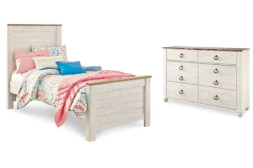 Signature Design by Ashley Willowton Twin Panel Bed and Dresser-Whitewash
