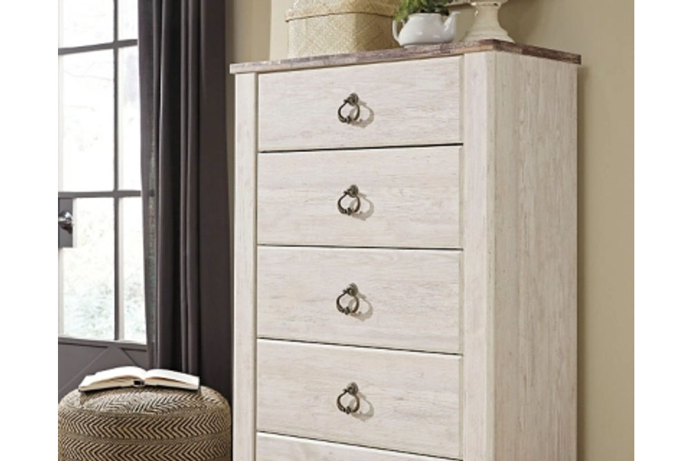 Signature Design by Ashley Willowton Full Panel Bed, Dresser, Mirror, 2 Chests