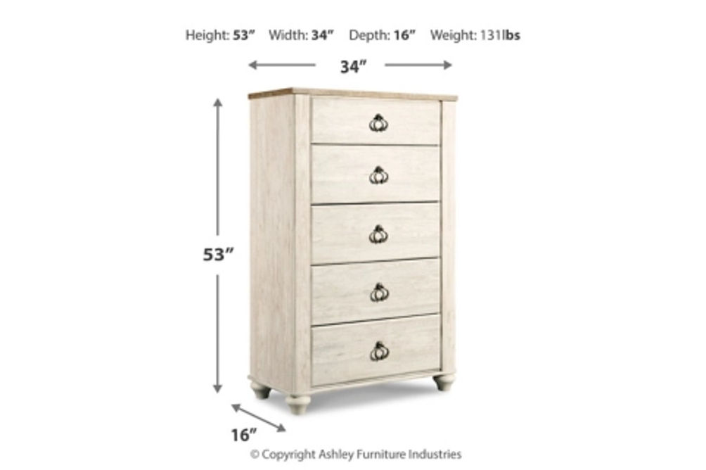 Signature Design by Ashley Willowton Full Panel Bed, Dresser, Mirror, 2 Chests