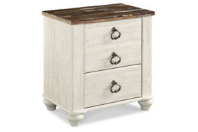 Signature Design by Ashley Willowton Full Panel Bed and Nightstand-Whitewash