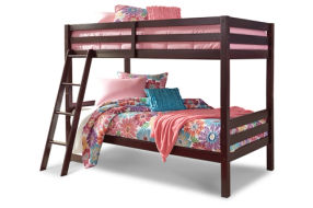 Halanton Twin over Twin Bunk Bed with 2 Twin Mattresses-Dark Brown