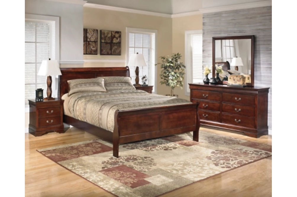 Alisdair Queen Sleigh Bed, Dresser, Mirror, and Nightstand-Reddish Brown
