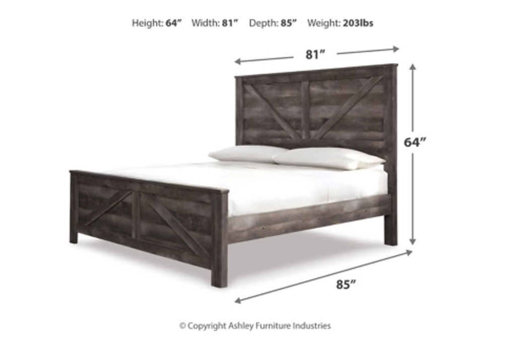 Wynnlow King Crossbuck Panel Bed, Dresser, Mirror and Nightstand-Gray