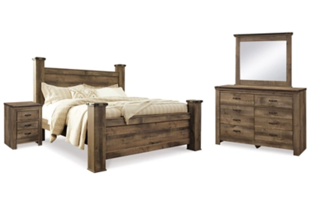 Trinell King Poster Bed, Dresser, Mirror and Nightstand-Brown