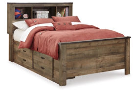 Signature Design by Ashley Trinell Full Bookcase Bed with 2 Sided Storage-Brow