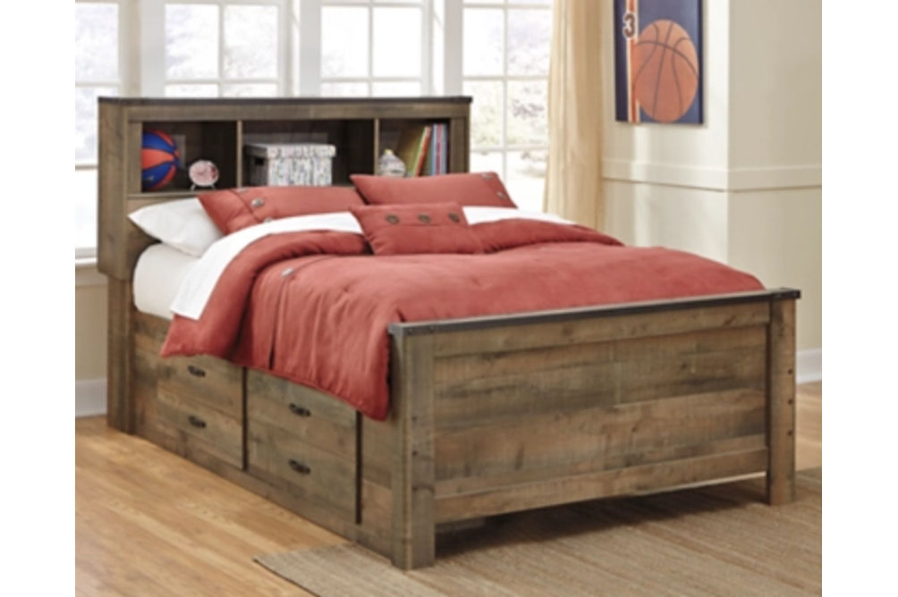 Signature Design by Ashley Trinell Full Bookcase Bed with 2 Sided Storage-Brow