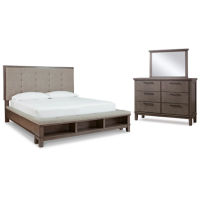 Benchcraft Hallanden King Panel Bed with Storage, Dresser and Mirror