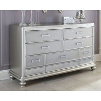 Coralayne Queen Upholstered Bed, Dresser and 2 Nightstands-Silver