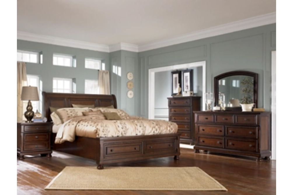 Millennium by Ashley Porter King Sleigh Storage Bed, Dresser and Mirror-Rustic