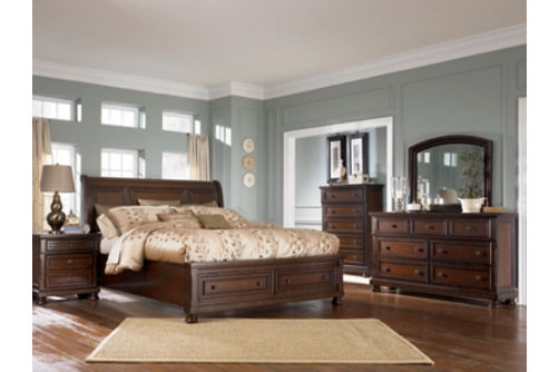 Millennium by Ashley Porter King Sleigh Storage Bed, Dresser and Mirror-Rustic