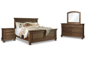 Flynnter Queen Panel Bed, Dresser, Mirror, and Nightstand-Medium Brown