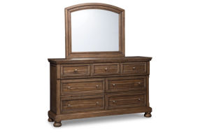 Flynnter Queen Panel Bed, Dresser, Mirror, and Nightstand-Medium Brown