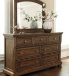 Flynnter Queen Panel Bed, Dresser, Mirror, and Nightstand-Medium Brown