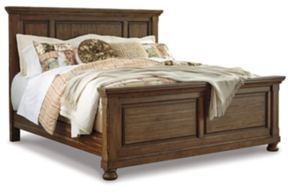 Flynnter King Panel Bed, Dresser, Mirror, and Nightstand-Medium Brown