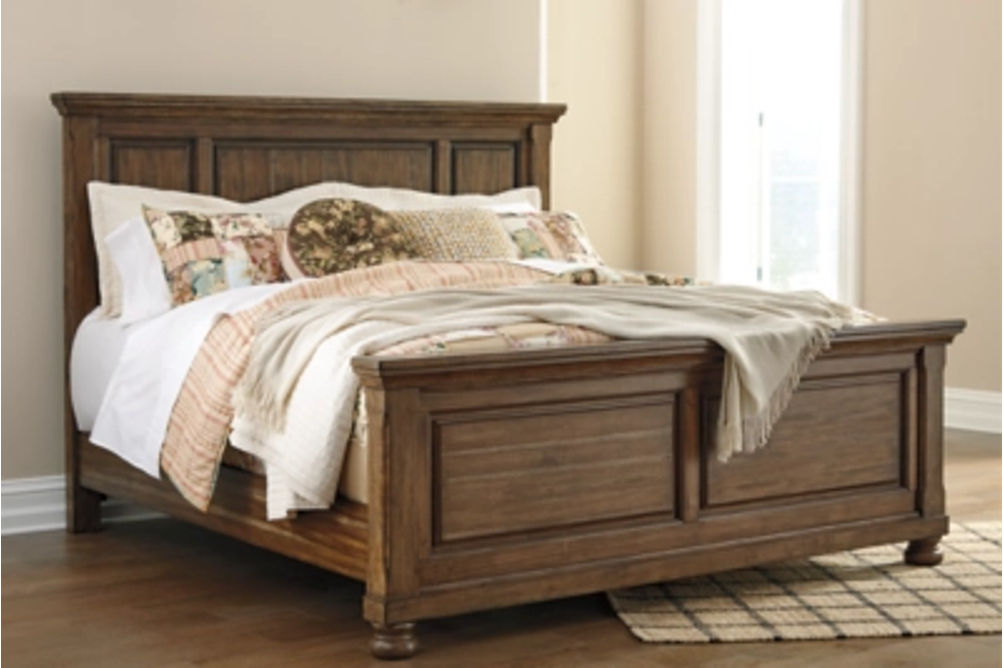 Flynnter King Panel Bed, Dresser, Mirror, and Nightstand-Medium Brown