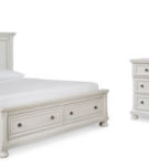 Robbinsdale King Panel Storage Bed, Dresser and Mirror-Antique White