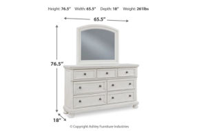 Robbinsdale Queen Panel Storage Bed, Dresser and Mirror-Antique White