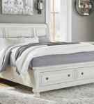 Robbinsdale King Sleigh Storage Bed, Dresser and Mirror-Antique White