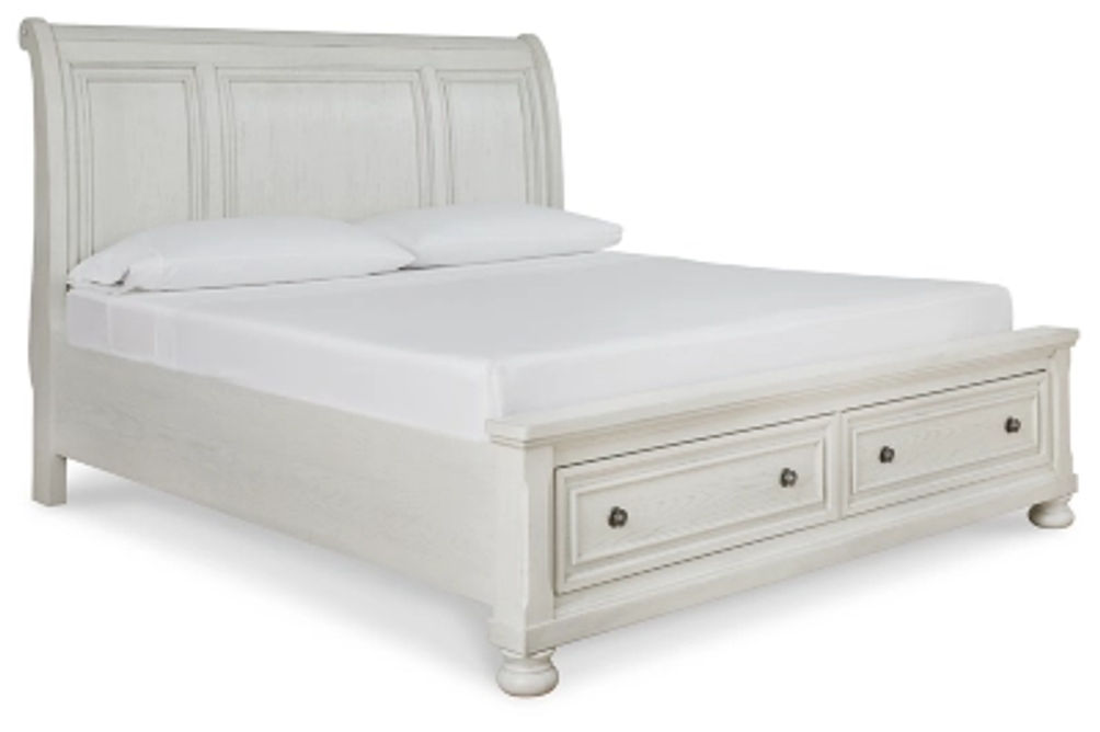 Robbinsdale King Sleigh Storage Bed, Dresser and Mirror-Antique White