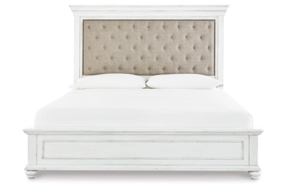 Benchcraft Kanwyn Queen Upholstered Panel Bed, Dresser, and Nightstand