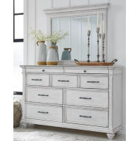 Kanwyn Queen Upholstered Panel Bed, Dresser, Mirror, and Nightstand-Whitewash