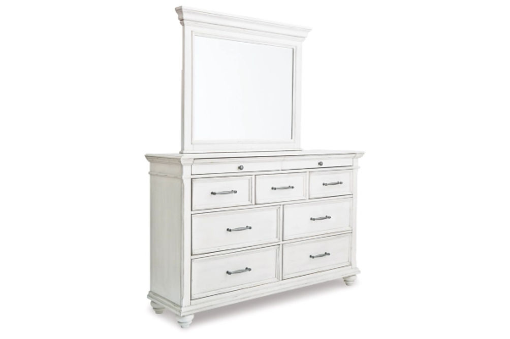 Benchcraft Kanwyn Queen Panel Bed with Dresser and Mirror-Whitewash