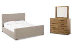 Signature Design by Ashley Dakmore King Upholstered Bed, Dresser and Mirror