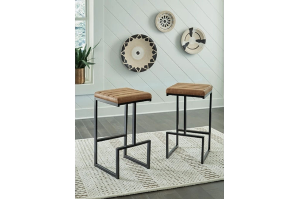 Signature Design by Ashley Strumford Bar Height Bar Stool (Set of 2)-Caramel/B