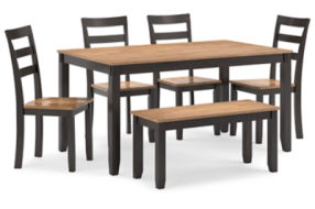 Gesthaven Dining Table with 4 Chairs and Bench (Set of 6)-Natural/Brown