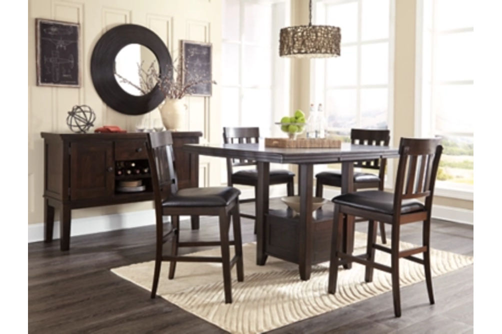 Haddigan Counter Height Dining Table, 4 Barstools and Server-Dark Brown