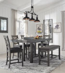 Myshanna Counter Height Dining Table, 4 Barstools and Bench-Gray