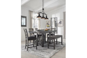 Myshanna Counter Height Dining Table, 4 Barstools and Bench-Gray