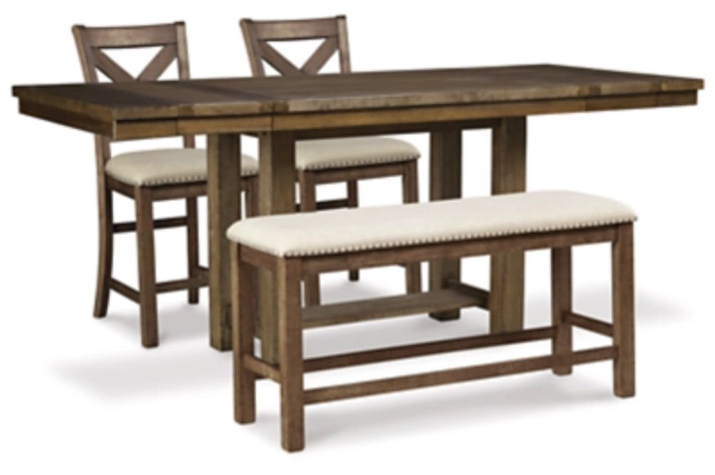 Moriville Counter Height Dining Table and 2 Barstools and Bench-Beige