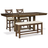 Moriville Counter Height Dining Table and 2 Barstools and Bench-Beige