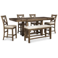 Moriville Counter Height Dining Table with 4 Barstools and Bench-Grayish Brown