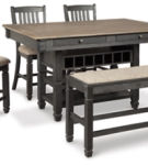 Tyler Creek Counter Height Dining Table and 4 Barstools and Bench-Black/Gray