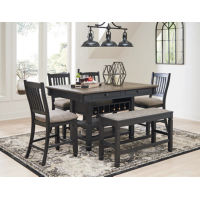 Tyler Creek Counter Height Dining Table and 4 Barstools and Bench-Black/Gray