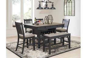 Tyler Creek Counter Height Dining Table and 4 Barstools and Bench-Black/Gray