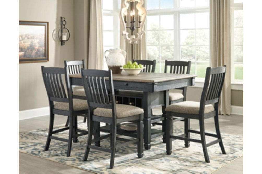 Tyler Creek Counter Height Dining Table and 6 Barstools-Black/Gray