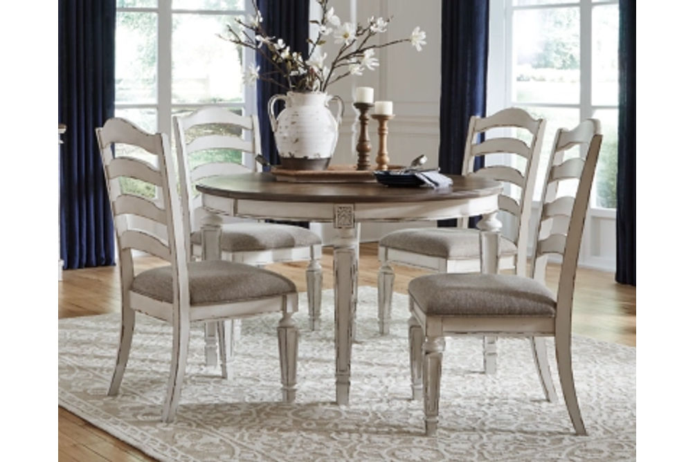 Signature Design by Ashley Realyn Dining Table and 4 Chairs-Chipped White