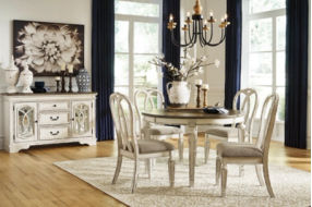 Signature Design by Ashley Realyn Dining Table and 4 Chairs-Chipped White